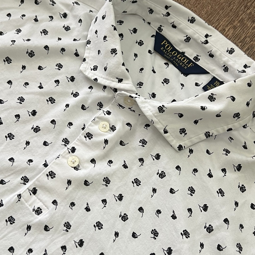 Polo Golf Ralph Lauren Polo Shirt XXL White Black Floral Print Cotton Preppy Dad